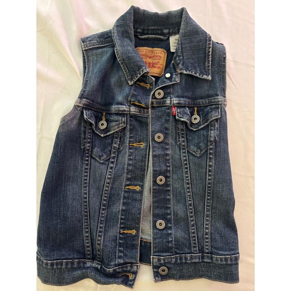 Levis Womens Blue Denim Trucker Vest Sleeveless Jean Jacket XS